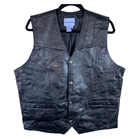 Vintage Other - Vintage Men's Patchwork Style Black Leather Snap Front Vest Sz Large